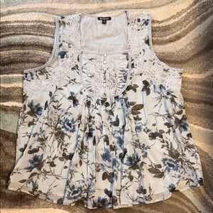 Roaman's Floral Lace Blouse in Blue and White